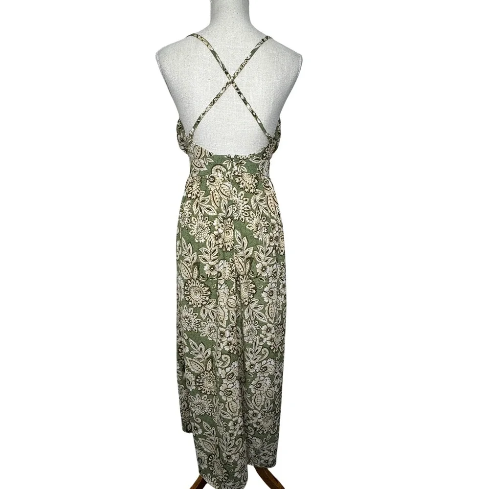 Love Squared Halter Top Maxi Dress Empire Waist Small Green‎ Floral